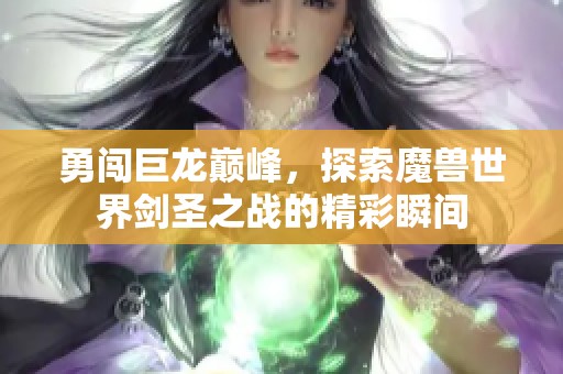 勇闯巨龙巅峰，探索魔兽世界剑圣之战的精彩瞬间