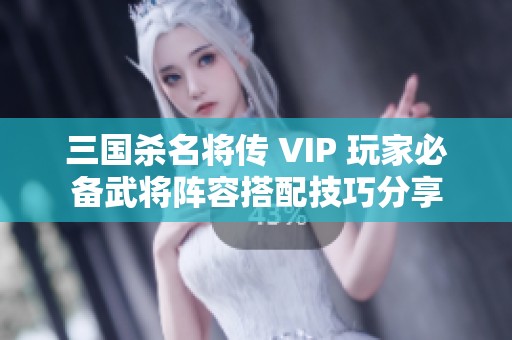 三国杀名将传 VIP 玩家必备武将阵容搭配技巧分享